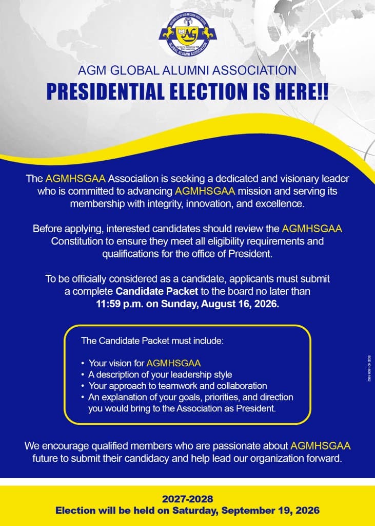 AGMHSGAA Presidential Election 2027–2028 announcement flyer